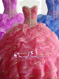 2016 In Stock Ball Gown Quinceanera Dresses with Beading and Ruffles