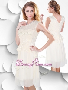 Perfect Scoop Knee Length White Dama Dress with Lace