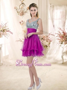 Hot Sale Straps Short Prom Fuchsia Dresses with Sequins