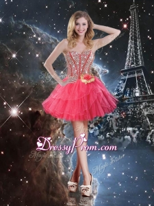 Pretty Short Sweetheart Prom Dresses with Beading and Hand Made Flowers