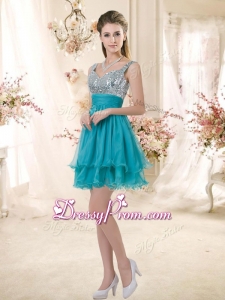 Top Selling Straps Short Sequins Prom Dresses in Teal