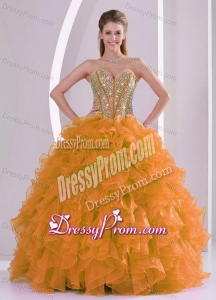 Orange Sweetheart Beautiful Quinceanera Gowns with Ruffles and Beading