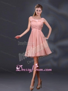 Bateau A Line Dama Dresses with Appliques and Ruching