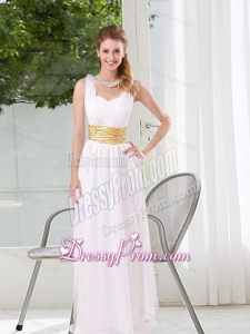 Natural White Empire Straps Ruching Dama Dresses