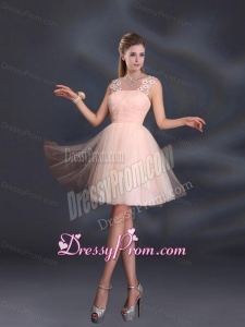 Straps Appliques Bridesmaid Dama Dresses in Baby Pink