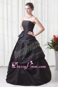 Strapless A-line Black Taffeta Ruche Decorate Quinceanera Dress