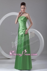 Column Strapless Spring Green Ruching Taffeta Floor-length Prom Dress