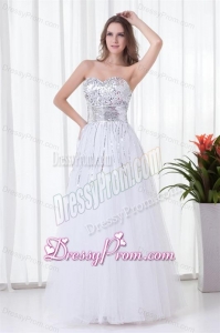 Elegant White A-line Sweetheart Tulle Foor-length Paillette Prom Dress