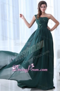 Empire Green One Shoulder Beading and Ruching Prom Dress