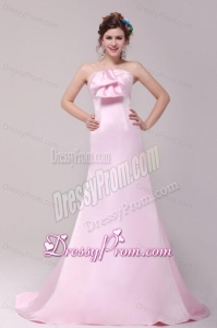 Formal 2014 Princess Strapless Bowknot Brush Train Prom Dress in Pink