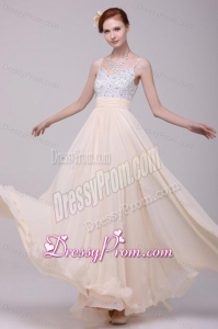 Champagne Spaghetti Straps Empire Chiffon Beaded Decorate Prom Dress