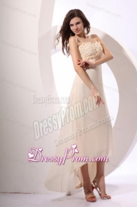 Champagne Straps High-low Empire Chiffon Hand Made Flowers Prom Dress