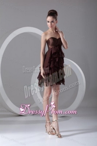 Cheap A-line Sweetheart Mini-length Chiffon Brown Prom Dress