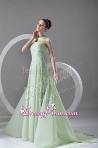 Elegant Empire Strapless Green Court Train Ruching Prom Dress