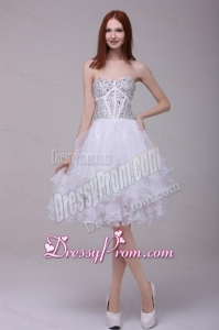 Princess White Beading and Ruffles Organza Prom Dress