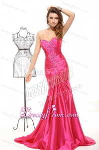 Sweetheart Column Appliques with Beading Prom Dress in Hot Pink
