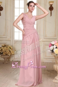 V-neck Floor-length Ruche Decorate Empire Chiffon Prom Dress