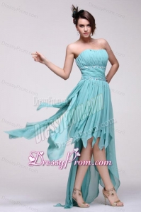 Empire Auqa Blue 2014 High-low Prom Dress with Beading