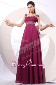 Empire Purple Straps Beading Chiffon Floor-length Prom Dress