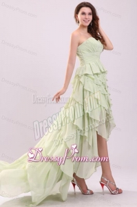 Empire Sweetheart High-low Ruching Chiffon Yellow Green Prom Dress