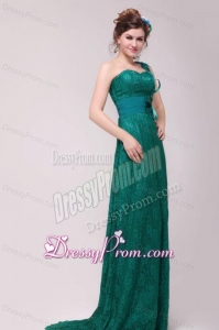 Informal Column One Shoulder Floor-length Lace Green Prom Dresses