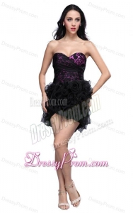 A-line Black Sweetheart Ruching Hand Made Flowers Mini-length Prom Dress