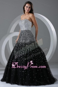 Black Ball Gown Strapless Prom Dress with Beading and Sequins