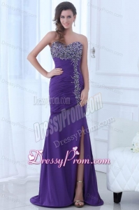 Mermaid Eggplant Purple Sweetheart High Slit Beading Chiffon Prom Dress