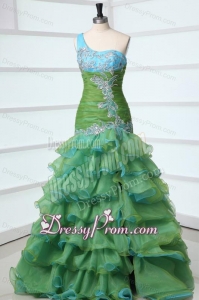 Mermaid One Shoulder Appliques Organza Multi-color Prom Dress