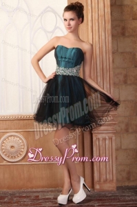 Peacock Green and Black Short Prom Dress with Beading Mini-length