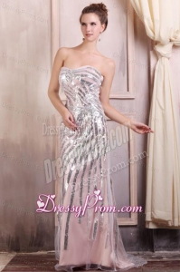 Sequined Champagen Column Sweetheart Prom Dress with Brush Train