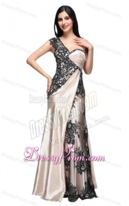 Column One Shoulder Lace Champgne Ruching Long Prom Dress
