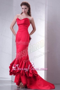 Coral Red Mermaid Sweetheart High-low Prom Dress with Ruffle
