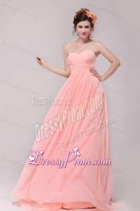 Sweetheart Ruche Chiffon Empire Peach Prom Dress with Brush Train