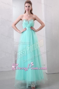 A-line Aqua Blue Sweetheart Beading and Ruching Organza Prom Dress