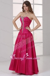 Hot Pink Sweetheart A-line Beaded Decorate Prom Dress in Long