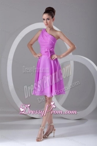 A-line One Shoulder Lilac Chiffon Knee-length Prom Dress