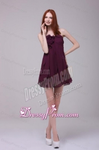 Drak Purple Strapless Hand Made Flower Short Prom Dress