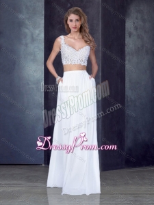 2016 Two Piece Column Straps Applique Dama Dress in White