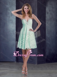 2016 New Empire Chiffon Beaded and Ruched Mint Short Quinceanera Dama Dresses