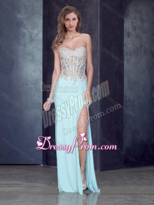 2016 Simple Sweetheart Light Blue Prom Dress with High Slit and Appliques