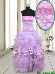 2017 Gorgeous Strapless Lavender and Lilac Organza Prom Dress with Beading and Ruffles