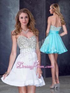 2016 Vintage Short Sweetheart White Prom Dress with Beading in Organza