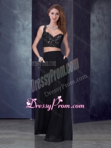 2016 Two Piece Column Straps Applique Vintage Prom Dress in Black