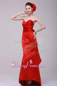 Column Sweethear Floor-length Taffeta Red Prom Dress with Ruching