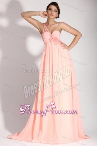 Baby Pink Empire One Shoulder Appliques and Ruching Prom Dress