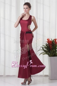 Simple Square Column Red Criss Cross Prom Dress with Ruching