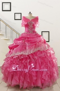 2015 Elegant Appliques and Ruffles Quinceanera Gowns in Hot Pink