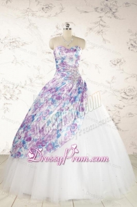 2015 Printed Multi Color Quinceanera Dresses with Beading and Ruching