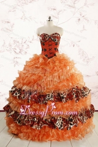 2015 Exquisite Sweetheart Leopard Quinceanera Dresses in Orange